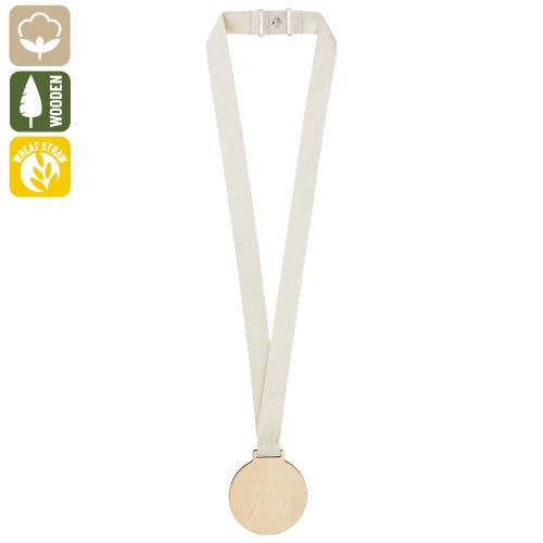 Medalha Eco Madeira com Cinta de Algodão