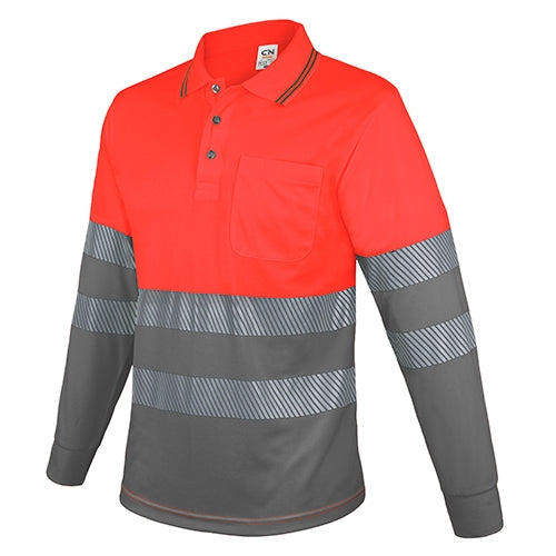 Polo Manga Longa com Bandas Reflectoras Vermelho