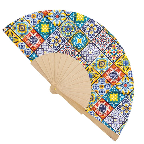 Leque de Poliéster e Madeira Alhambra