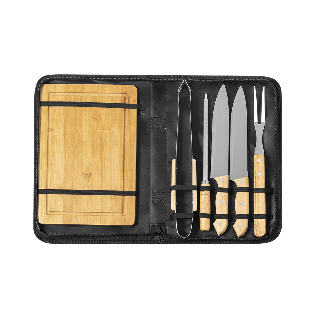 Set Barbecue Craxton com 6 Acessórios em Metal e Madeira