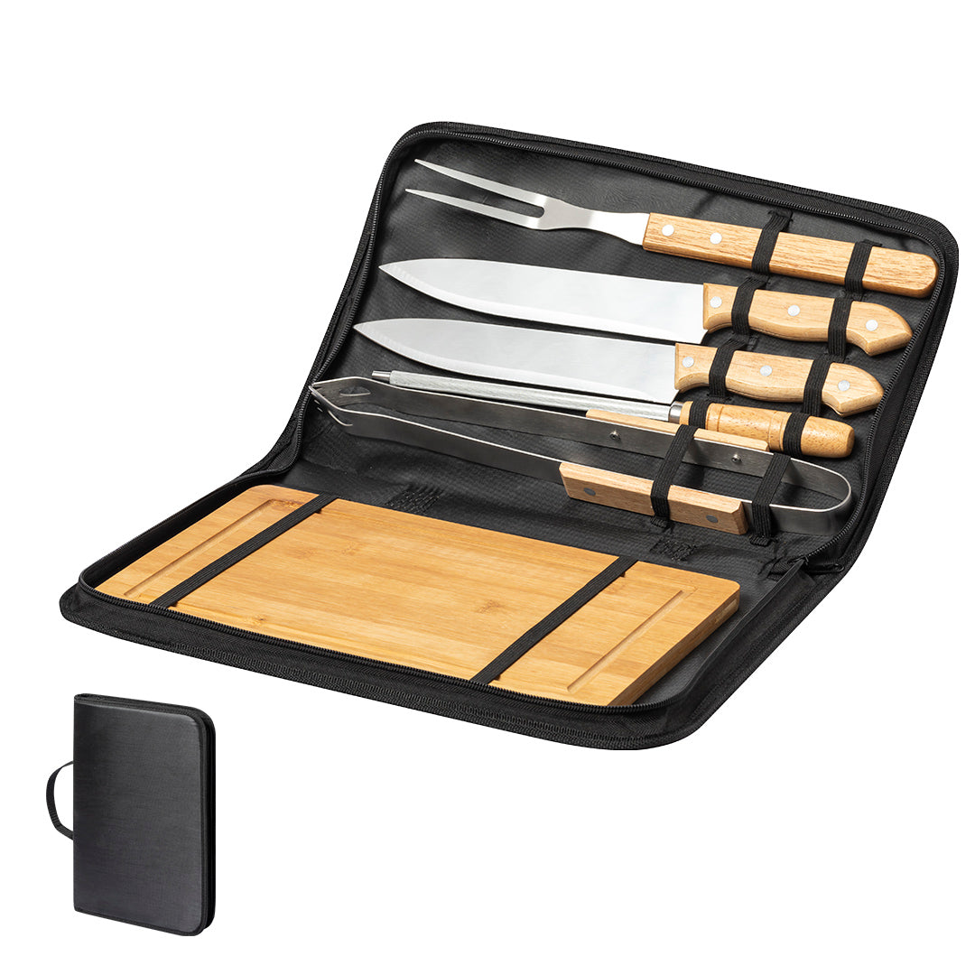 Set Barbecue Craxton com 6 Acessórios em Metal e Madeira