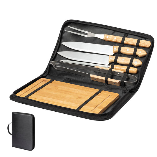 Set Barbecue Craxton com 6 Acessórios em Metal e Madeira