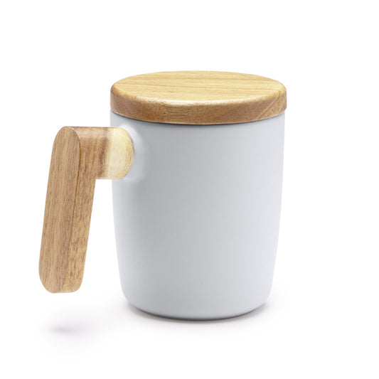 Caneca de Cerâmica Matte com Tampa de Bambu LOVET
