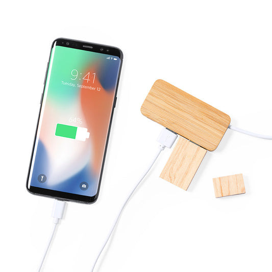 Hub USB 2.0 em Bambu com Porta Tipo C e USB