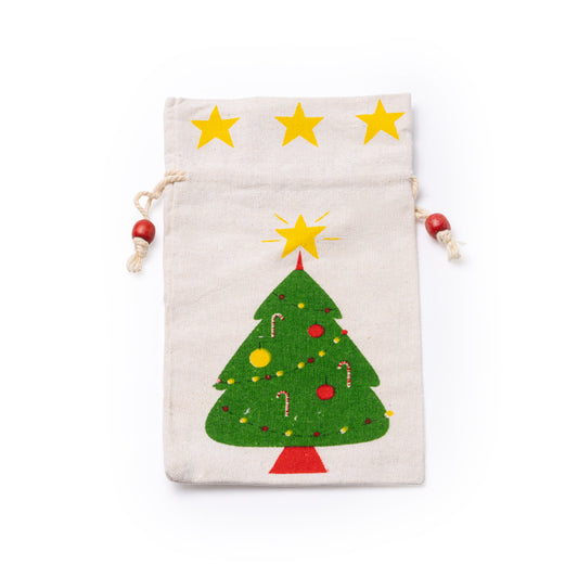 Saco de Natal em Algodão com Estampa de Árvore de Natal