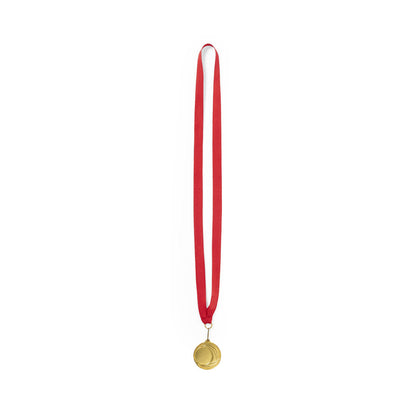 Medalha Metálica Dourada com Fita Vermelha e Mosquetão