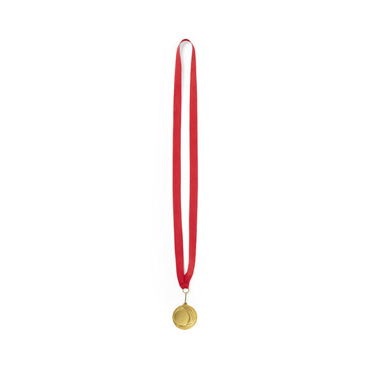 Medalha Metálica Dourada com Fita Vermelha e Mosquetão
