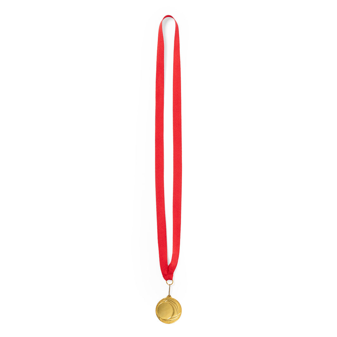 Medalha Metálica Dourada com Fita Vermelha e Mosquetão