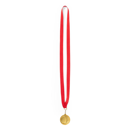 Medalha Metálica Dourada com Fita Vermelha e Mosquetão