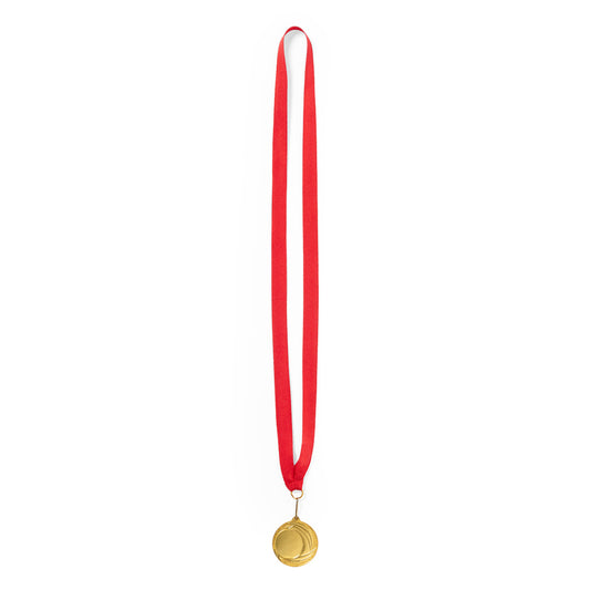 Medalha Metálica Dourada com Fita Vermelha e Mosquetão
