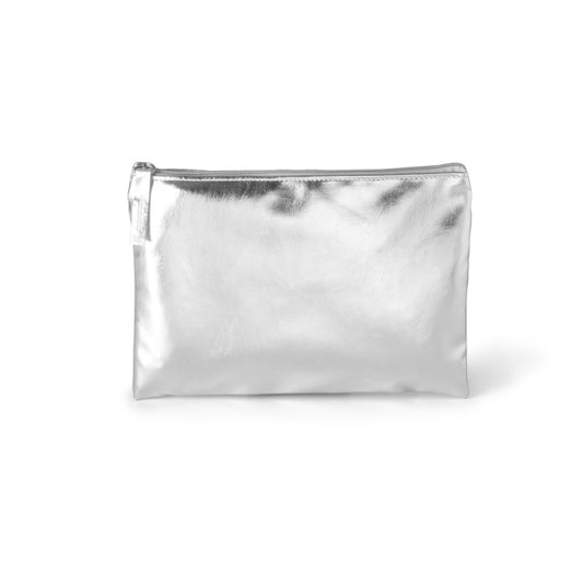 Necessaire em Sintético Prateado com Fecho em Metal