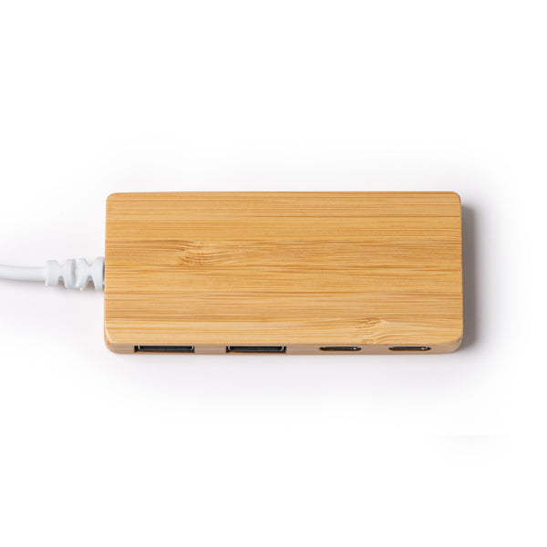 Hub USB em Bambu com 4 Portas USB