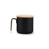 Caneca de Cerâmica Preta com Tampa de Bambu 350ml