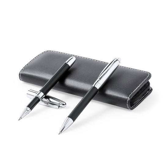 Set Premium Caneta e Roller Elegante Preto e Cromado