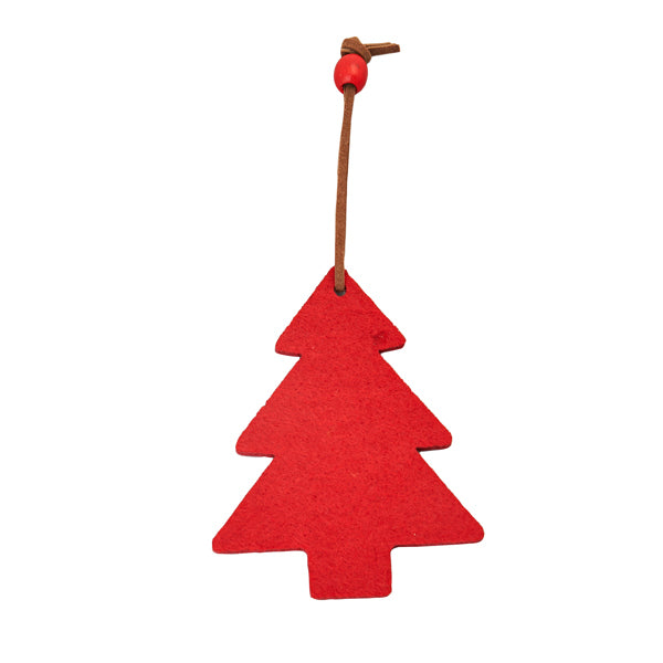 Etiqueta de Natal em Feltro Vermelho com Forma de Árvore