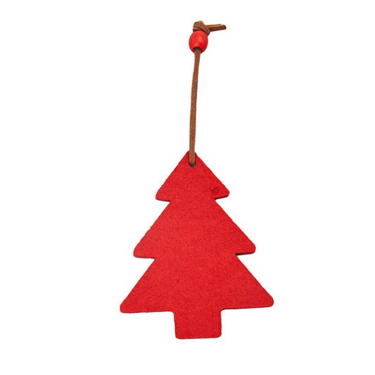 Etiqueta de Natal em Feltro Vermelho com Forma de Árvore