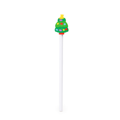 Caneta Esferográfica com Topo de Borracha em Forma de Árvore de Natal