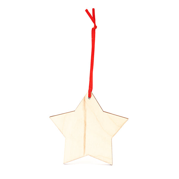 Enfeite de Natal em Madeira com Fita Vermelha