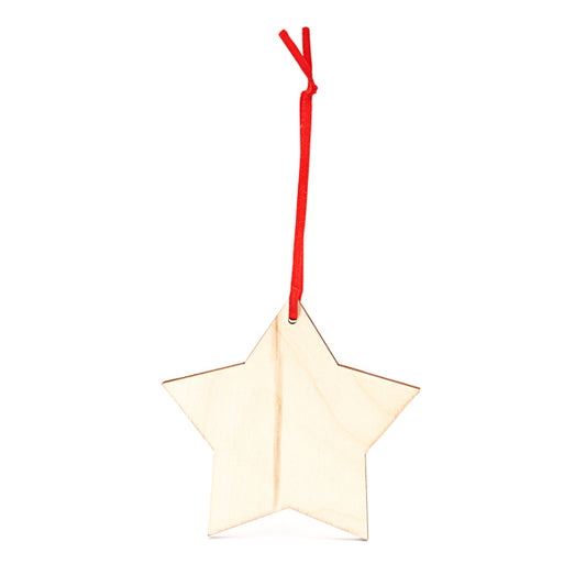 Enfeite de Natal em Madeira com Fita Vermelha