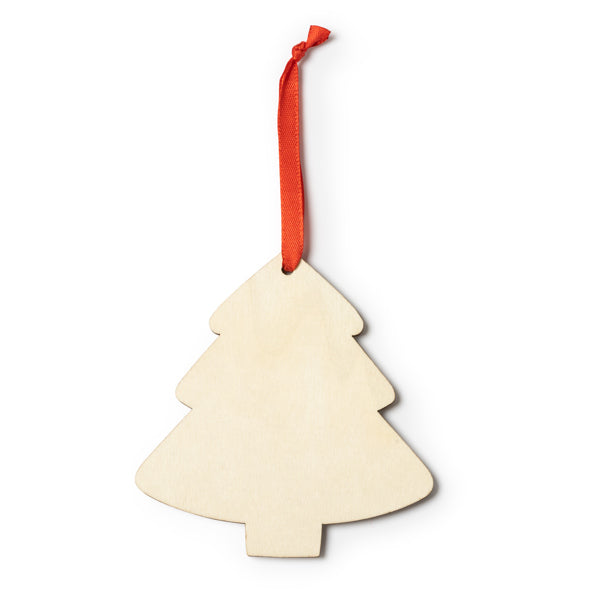 Enfeite de Natal em Madeira com Fita Vermelha