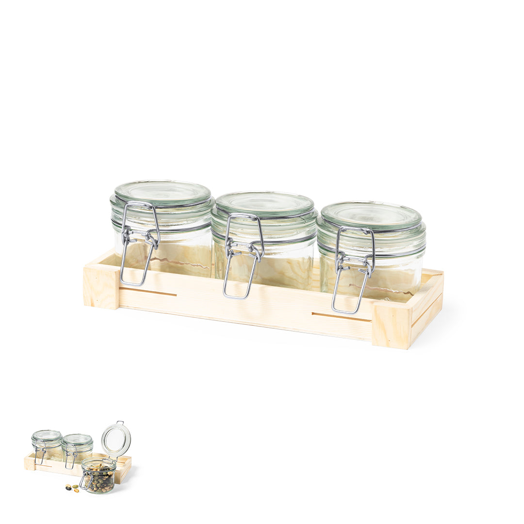 Set de 3 Frascos de Vidro com Tampa de Aço Inoxidável