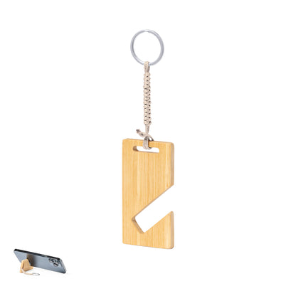 Porta-chaves de bambu com suporte para smartphone