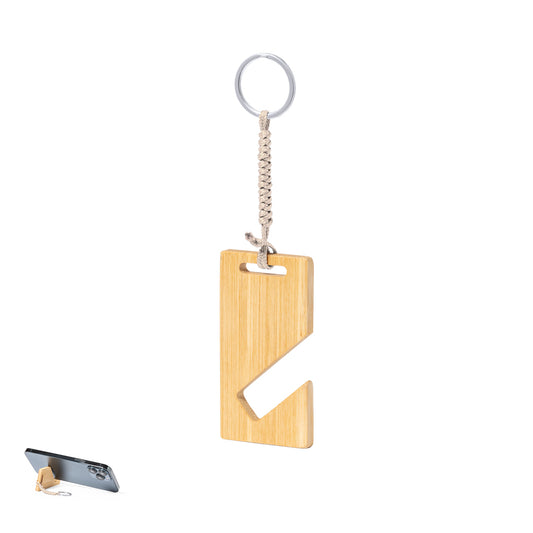 Porta-chaves de bambu com suporte para smartphone