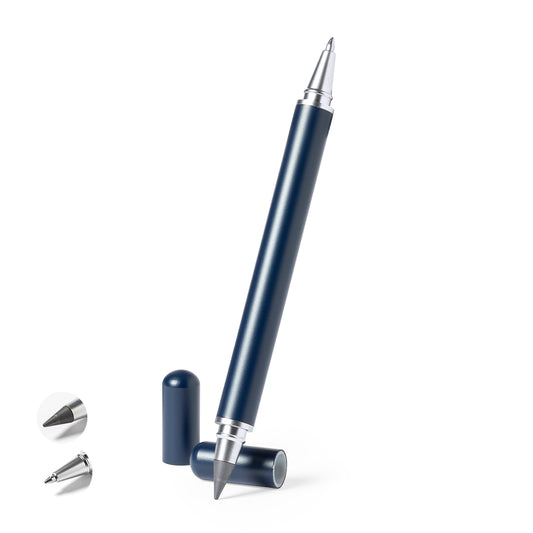 Caneta Lápis Eterno 2 em 1 em Metal Brilhante