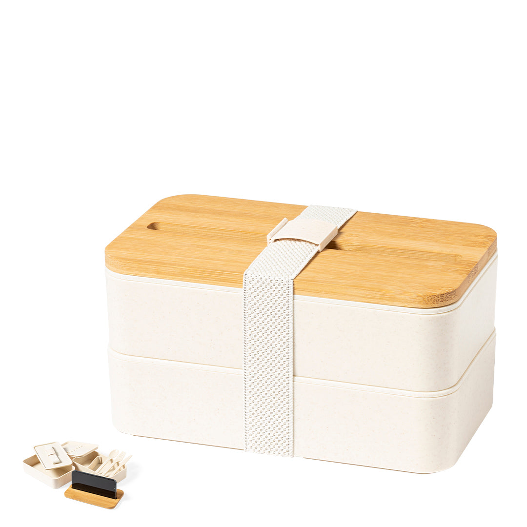 Conjunto de Fiambreras 1,4L com Tampa de Bambu e Suporte