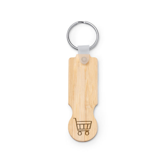 Chaveiro de Madeira com Ícone de Carrinho de Compras