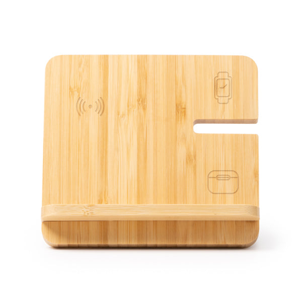 Carregador Sem Fios em Bambu com Suporte para Smartphone