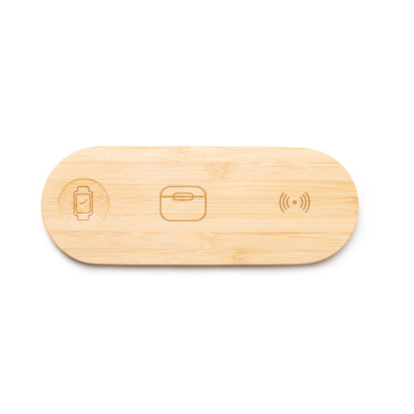 Carregador Sem Fios em Bambu com Luz LED