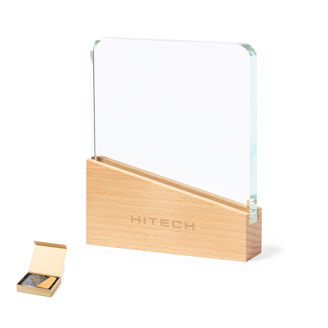 Placa Conmemorativa Vertu em Cristal e Madeira