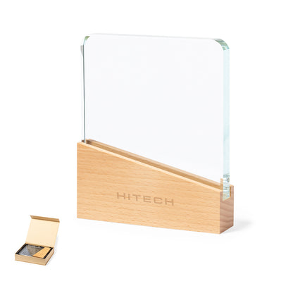 Placa Conmemorativa Vertu em Cristal e Madeira