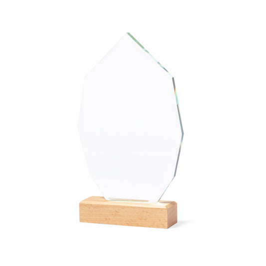 Placa Conmemorativa em Cristal com Base em Madeira