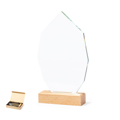 Placa Conmemorativa em Cristal com Base em Madeira
