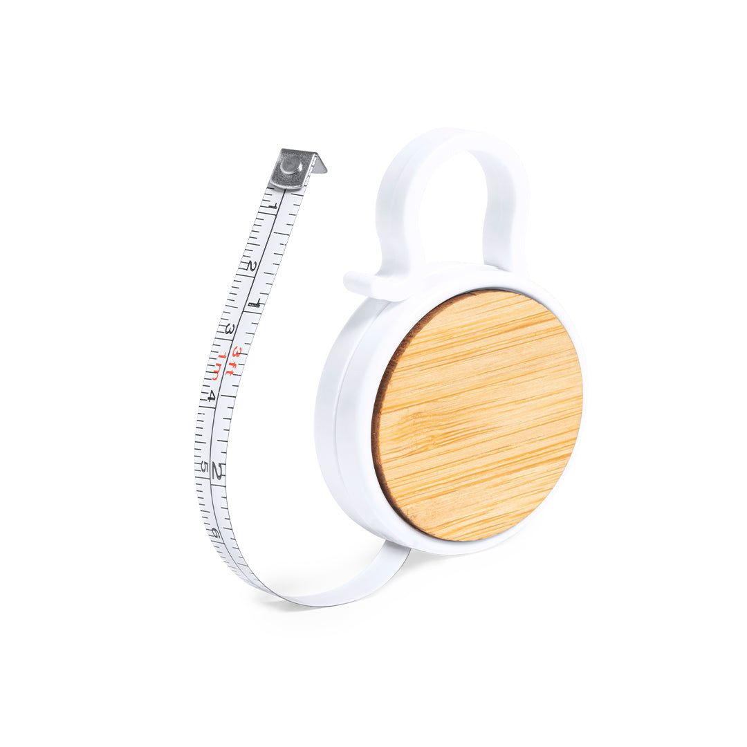 Fita Métrica 1m ABS Branco com Detalhe em Bambu