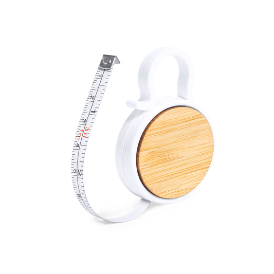 Fita Métrica 1m ABS Branco com Detalhe em Bambu