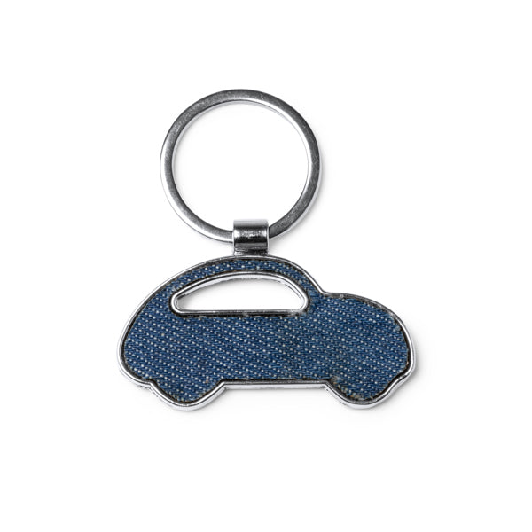 Chaveiro em Metal com Design de Carro em Denim