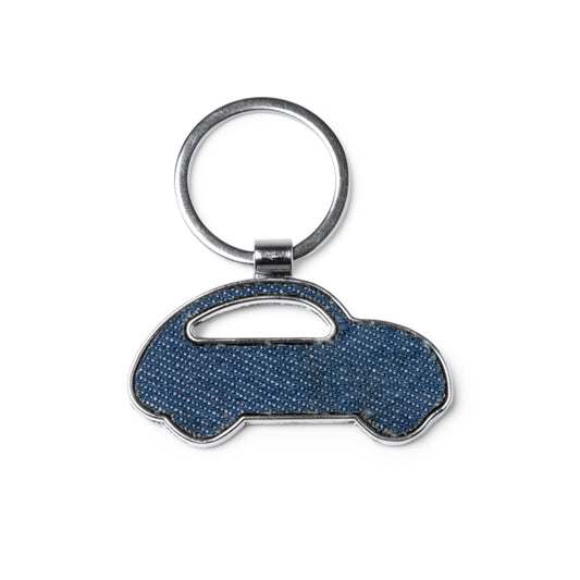 Chaveiro em Metal com Design de Carro em Denim
