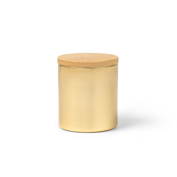 Lata de Armazenamento em Metal com Tampa de Bambu