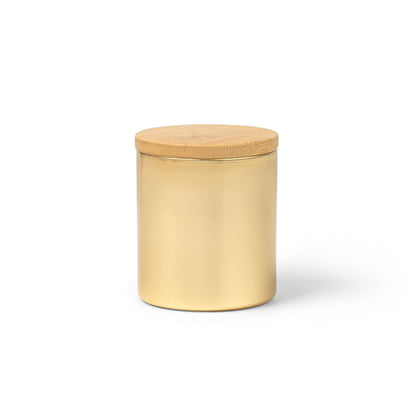 Lata de Armazenamento em Metal com Tampa de Bambu