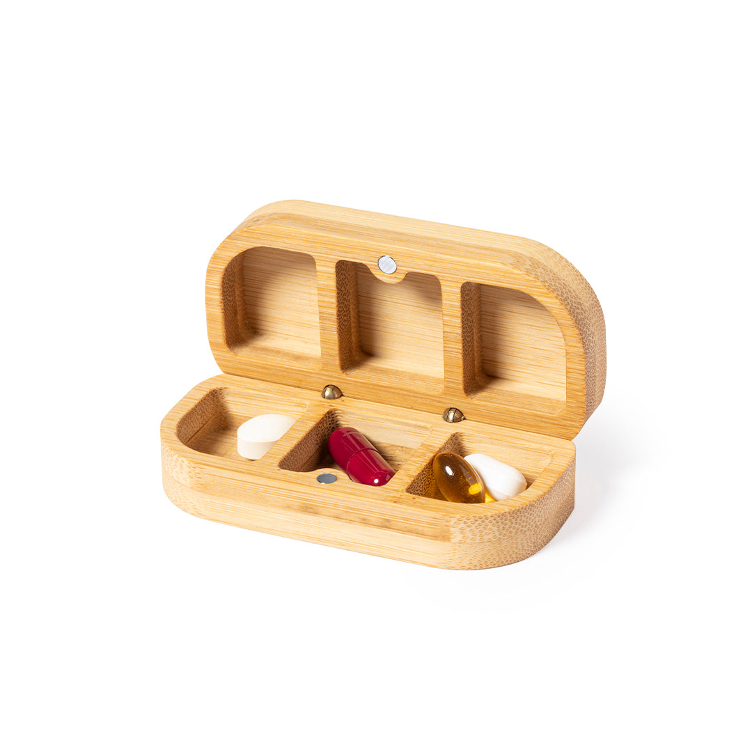 Caixa de Comprimidos em Bambu com 3 Compartimentos