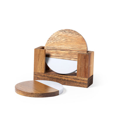 Set Elegante de 2 Posavasos em Madeira e Mármore
