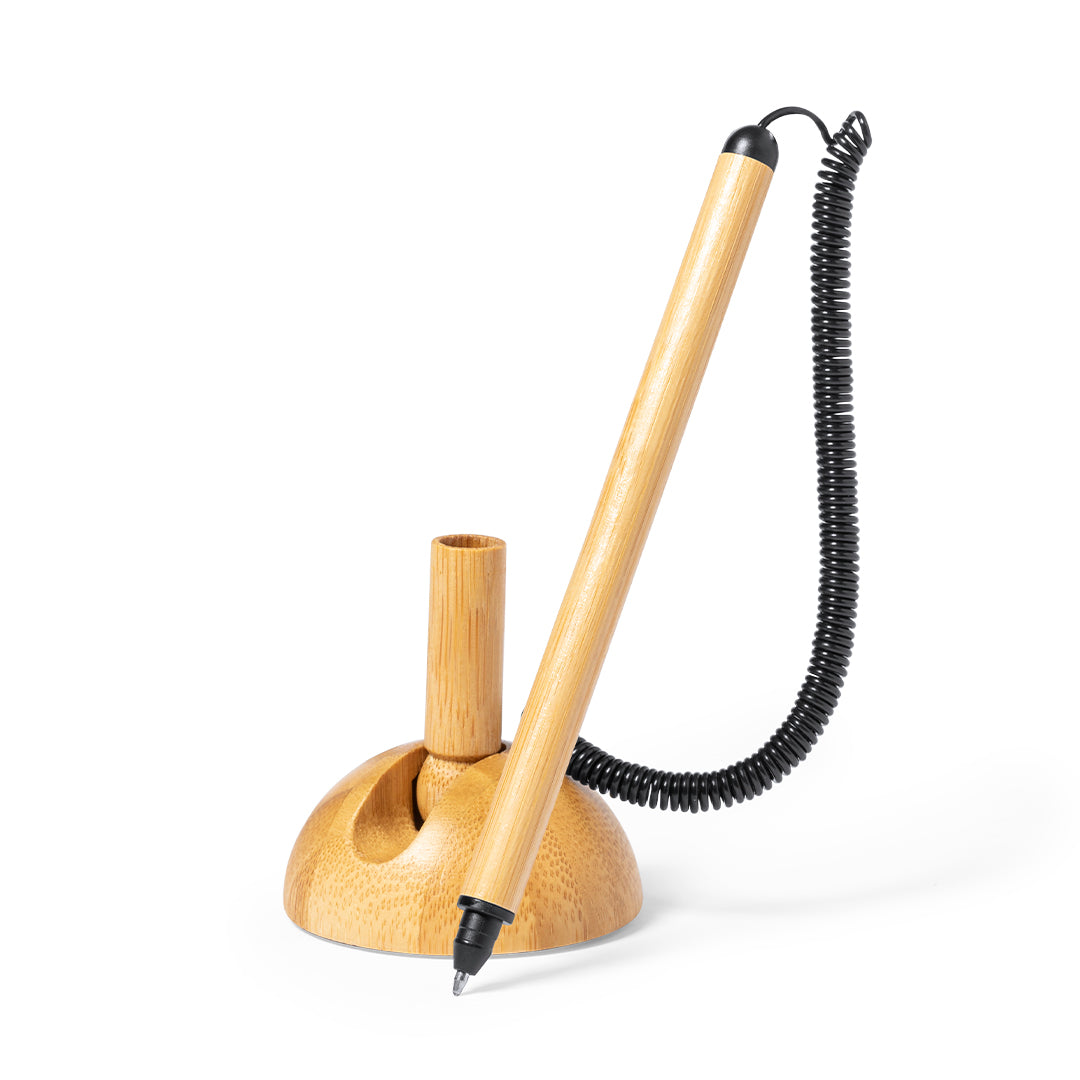 Esferográfica de Bambu com Suporte e Tinta Azul