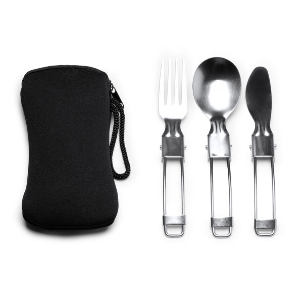 Conjunto de Talheres em Aço Inoxidável com Estojo de Transporte