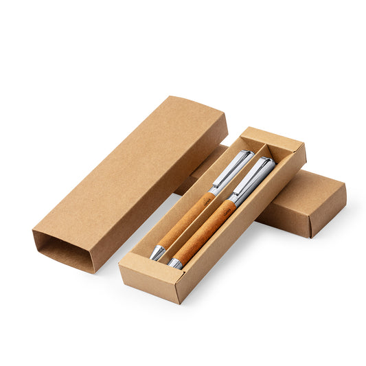 Conjunto de Canetas Metálicas em Couro Reciclado