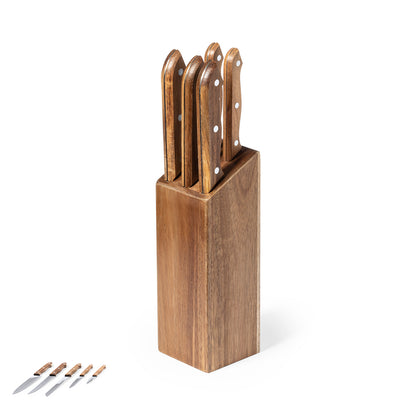 Conjunto Wheeler com 5 Facas e Base em Madeira de Acácia