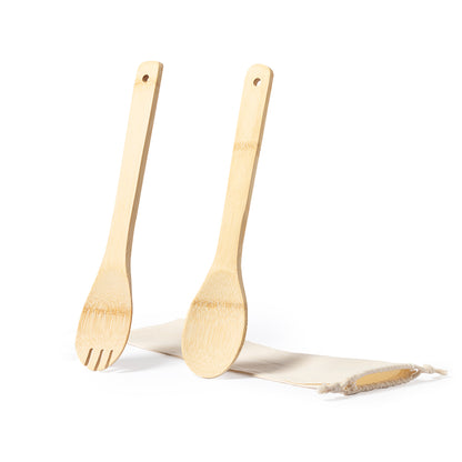 Conjunto para Salada em Bambu com Bolsa de Algodão