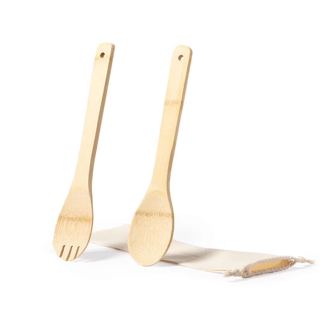 Conjunto para Salada em Bambu com Estojo de Algodão
